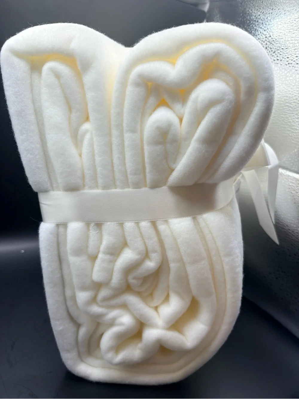 Plush White Fleece Bed Blanket with Ribbon